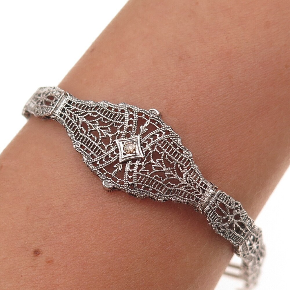 Esemco Sterling Silver Antique Real Diamond Bracelet 6.75" (broken link & lock)